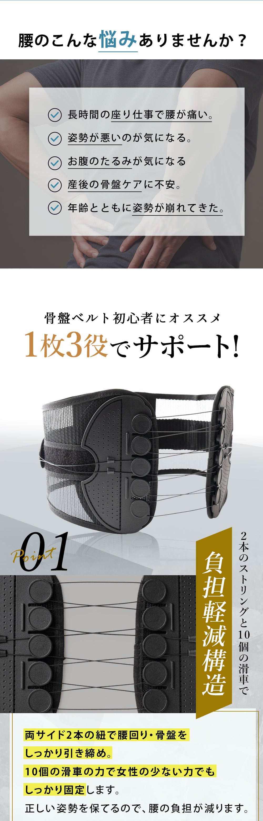 AOBAX 骨盤ベルト（両サイド引き締め式・メッシュ） 画像2