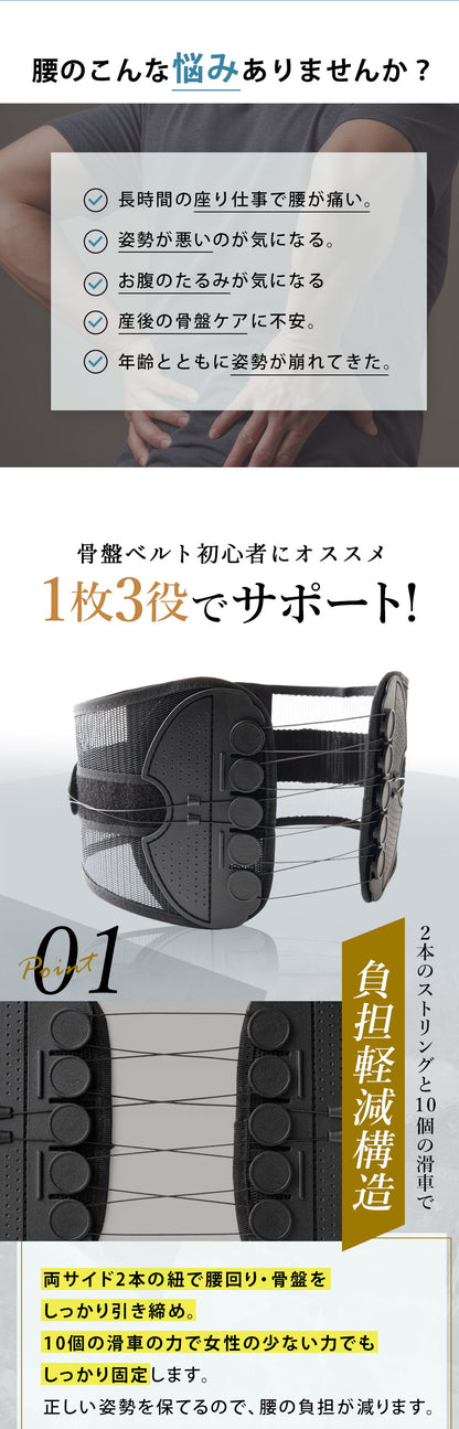AOBAX 骨盤ベルト（両サイド引き締め式・メッシュ） 画像2